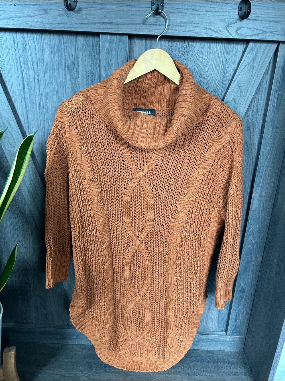 Express Cable Knit Turtleneck Sweater - Rust Orange